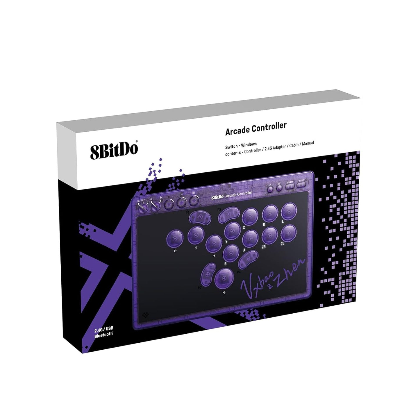 8BitDo Bluetooth Arcade Controller Transparent Purple - GameShop Malaysia