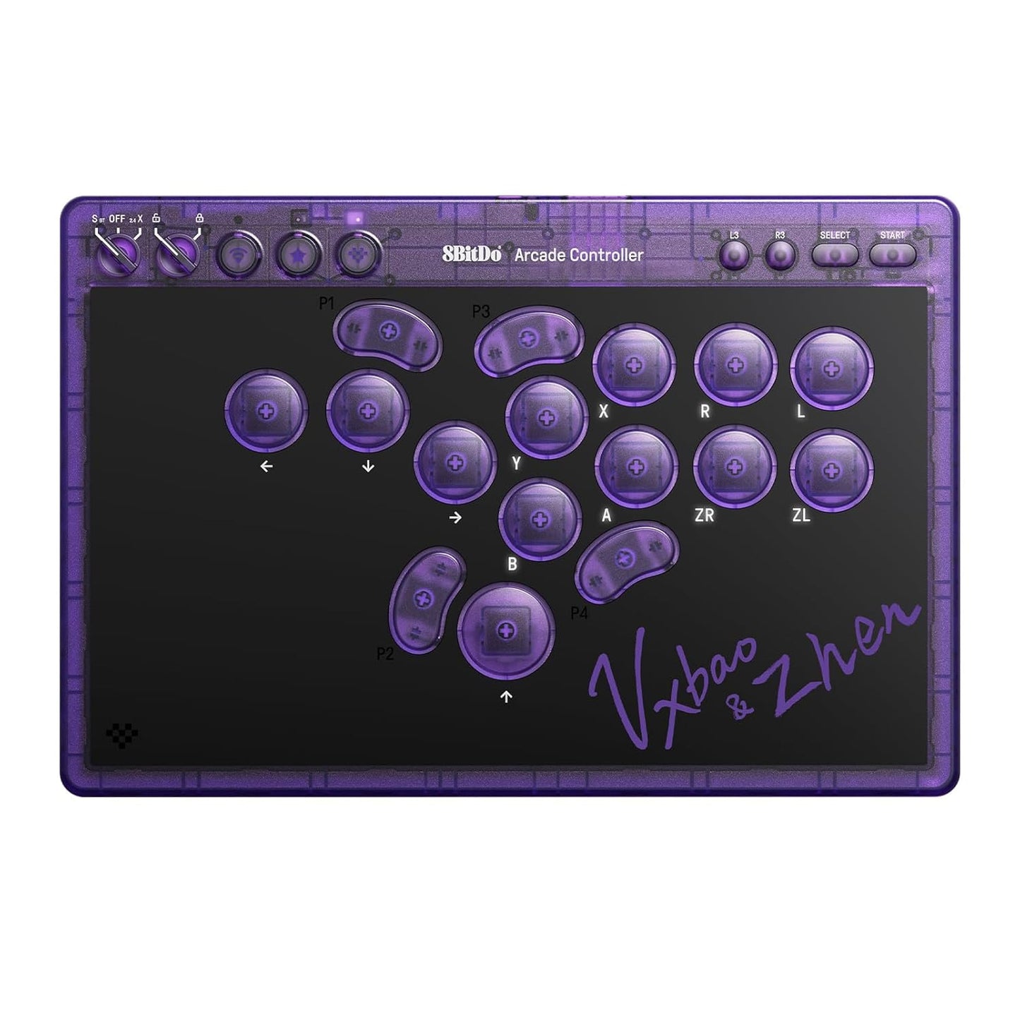 8BitDo Bluetooth Arcade Controller Transparent Purple - GameShop Malaysia